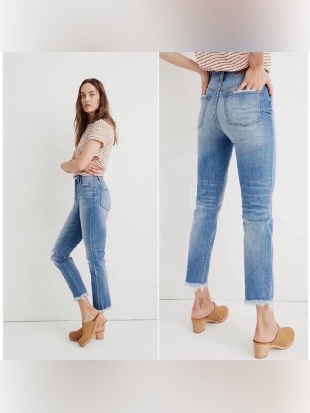 Madewell Perfect Vintage Jeans Distressed Blue Raw Cut hem fringe High Rise  25P